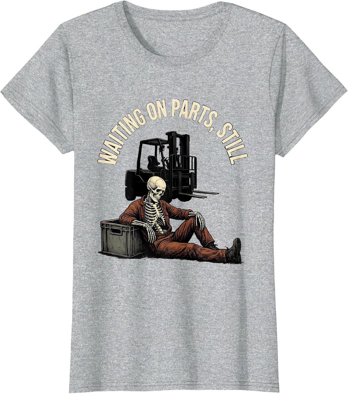 Women's Waiting On Parts Still Funny Mechanic Skeleton Auto Repair T-Shirt - Heather Grey