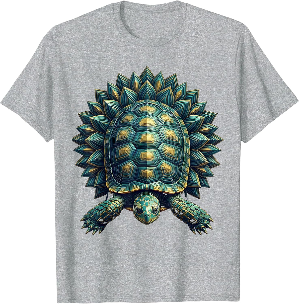 Men's Turtle Wrapped in Lotus Flowers Illustration T-Shirt - Heather Grey