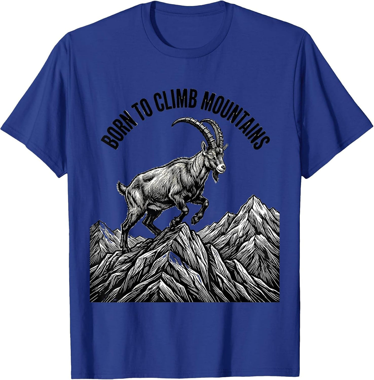 Born to Climb Mountains Goat Design T-Shirt - Royal Blue