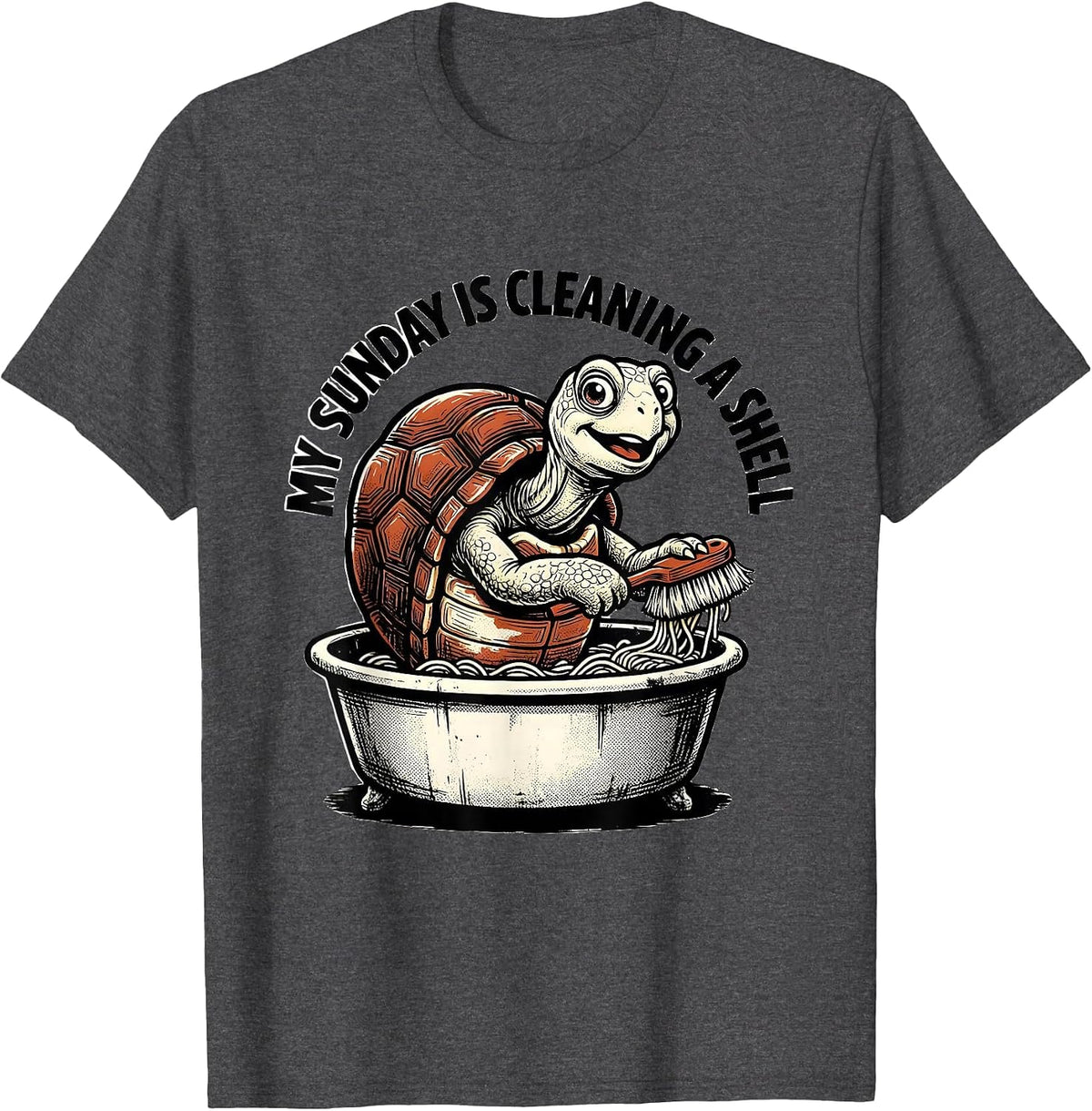 Men's My Sunday Is Cleaning A Shell Retro Cartoon Turtle Lover T-Shirt - Dark Heather Grey