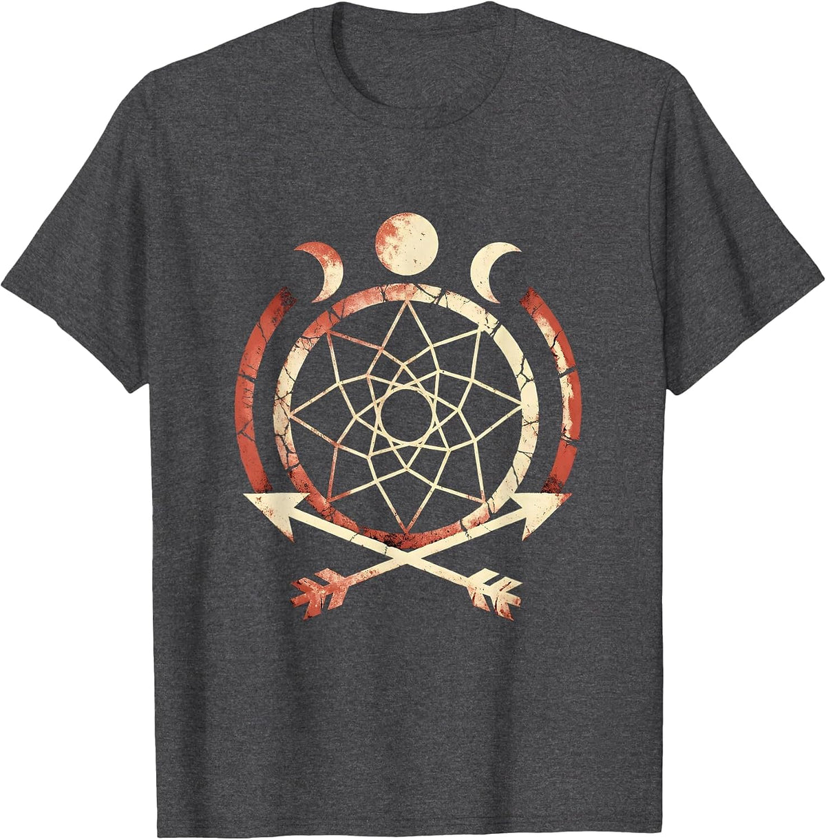 Men's Dreamcatcher Arrows Moon Phases Western Boho T-Shirt - Dark Heather Grey