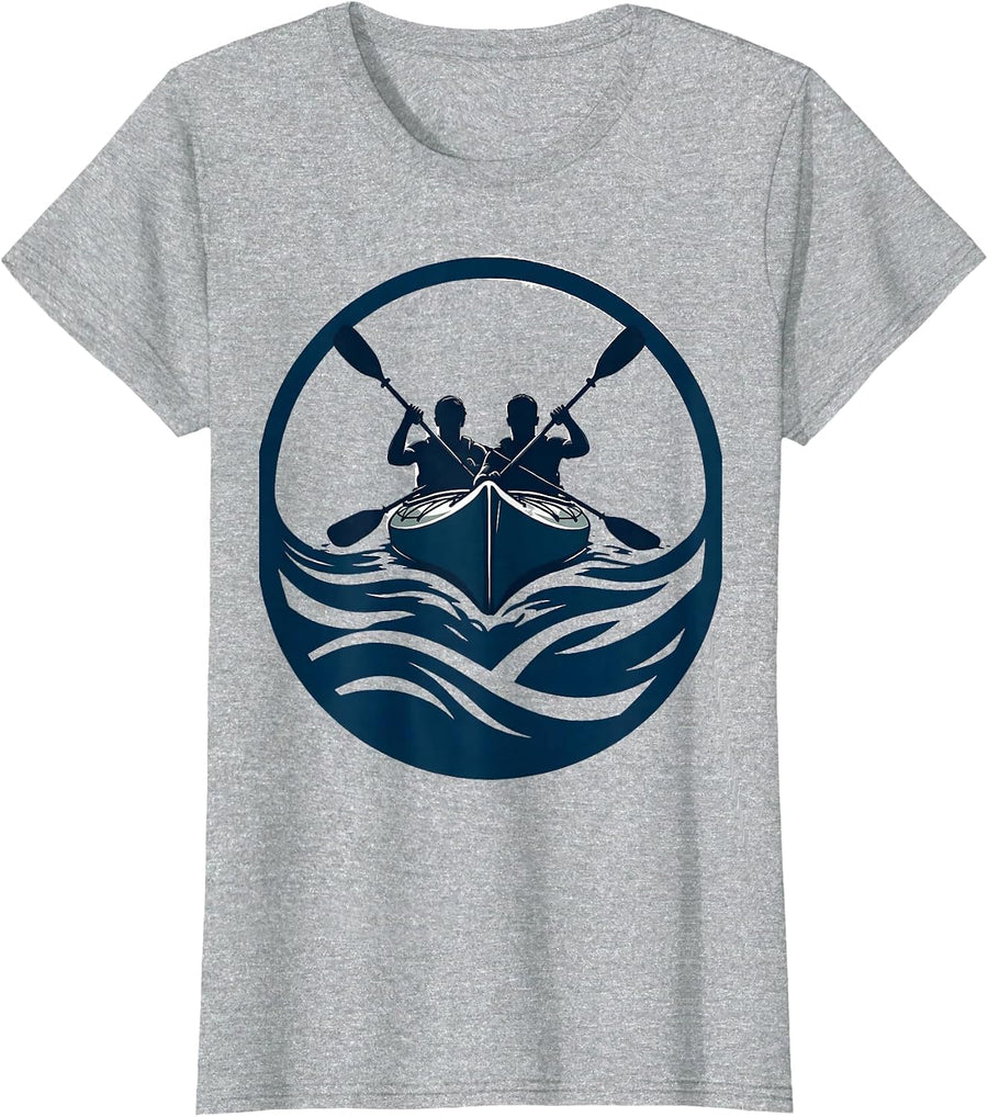 Double Kayak Ocean Waves Paddling Graphic T-Shirt - Heather Grey