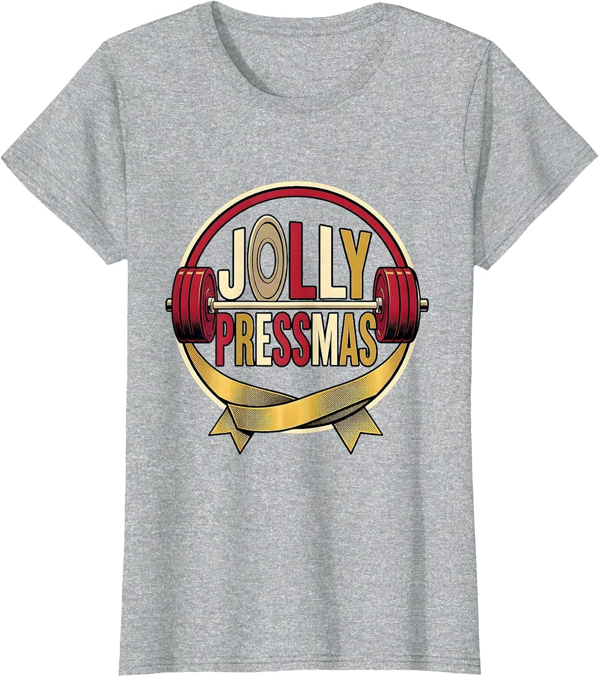 Jolly Pressmas Funny Christmas Gym Workout Fitness Gift T-Shirt - Heather Grey