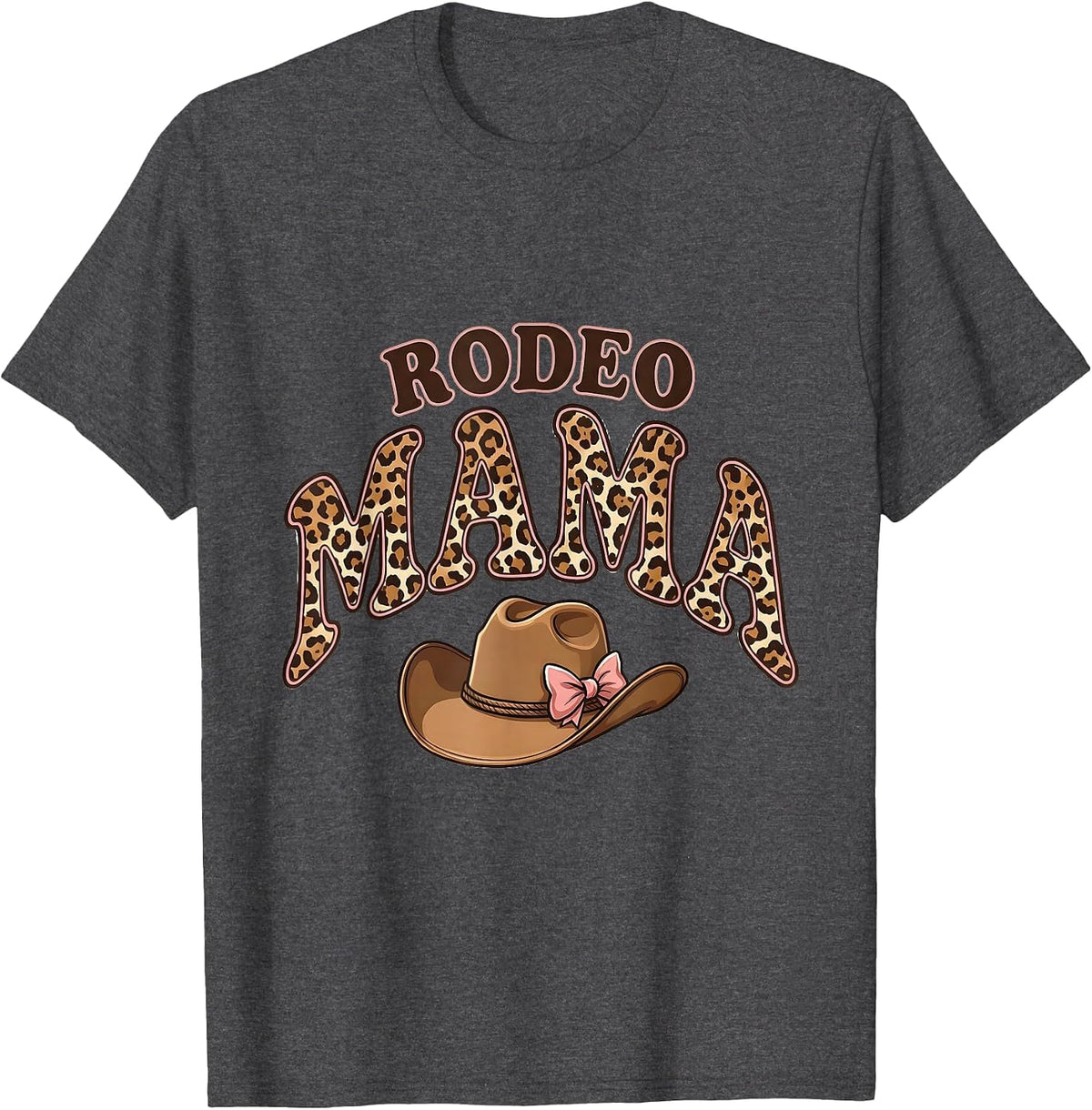 Rodeo Mama Leopard Print Cowgirl Birthday Party Family T-Shirt - Dark Heather Grey