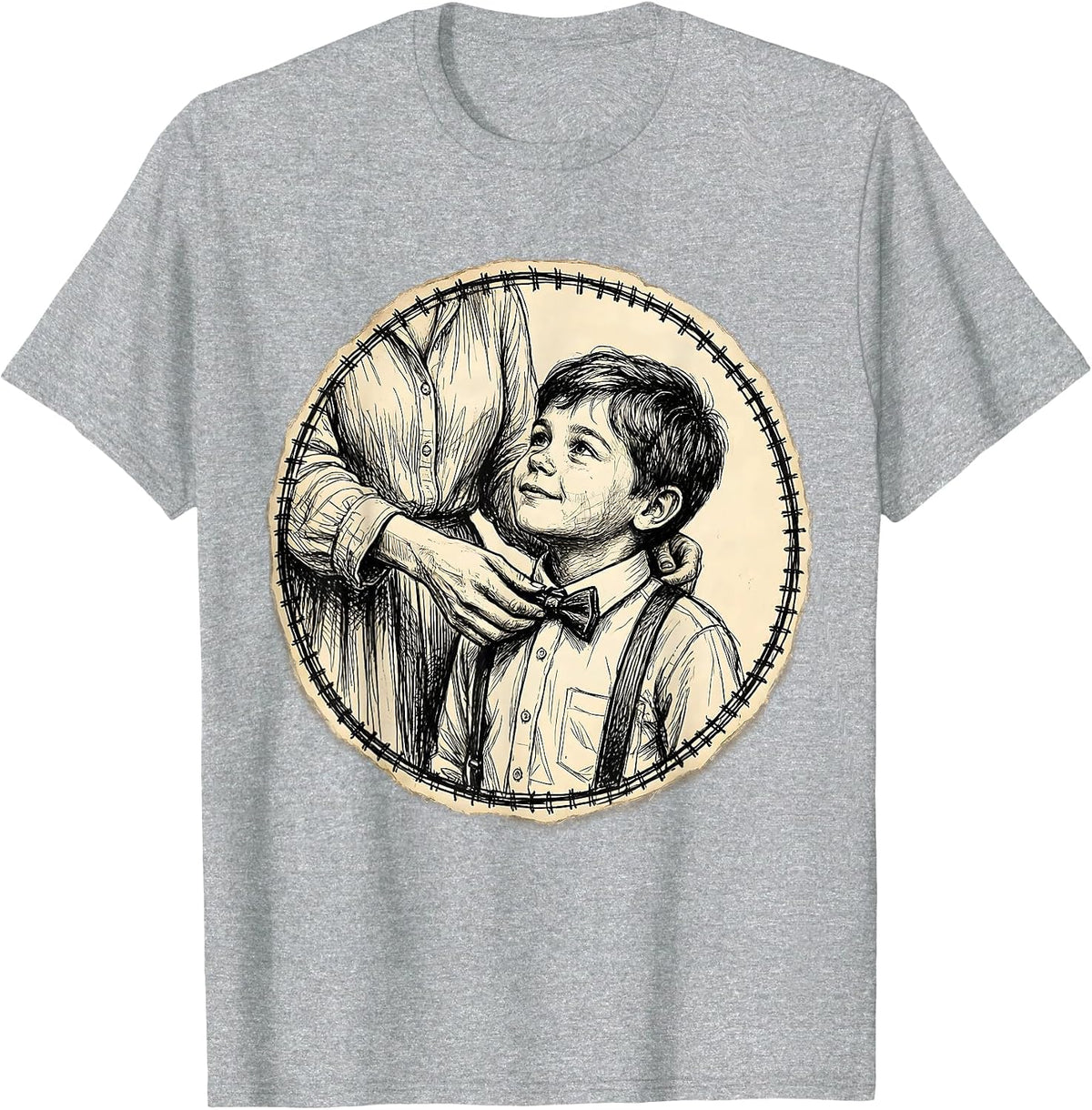 Men's Auntie Fixing Nephew's Bow Tie Illustration T-Shirt - Heather Grey
