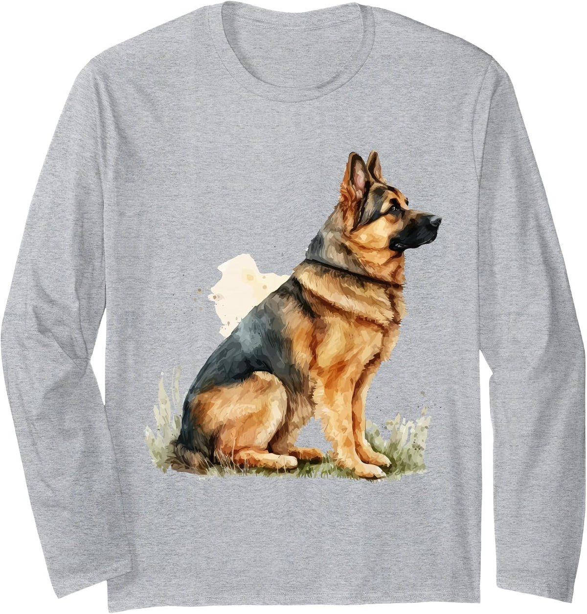 Watercolor German Shepherd for Alsatian Dog Owners Long Sleeve T-Shirt - Adult Unisex Heather Grey