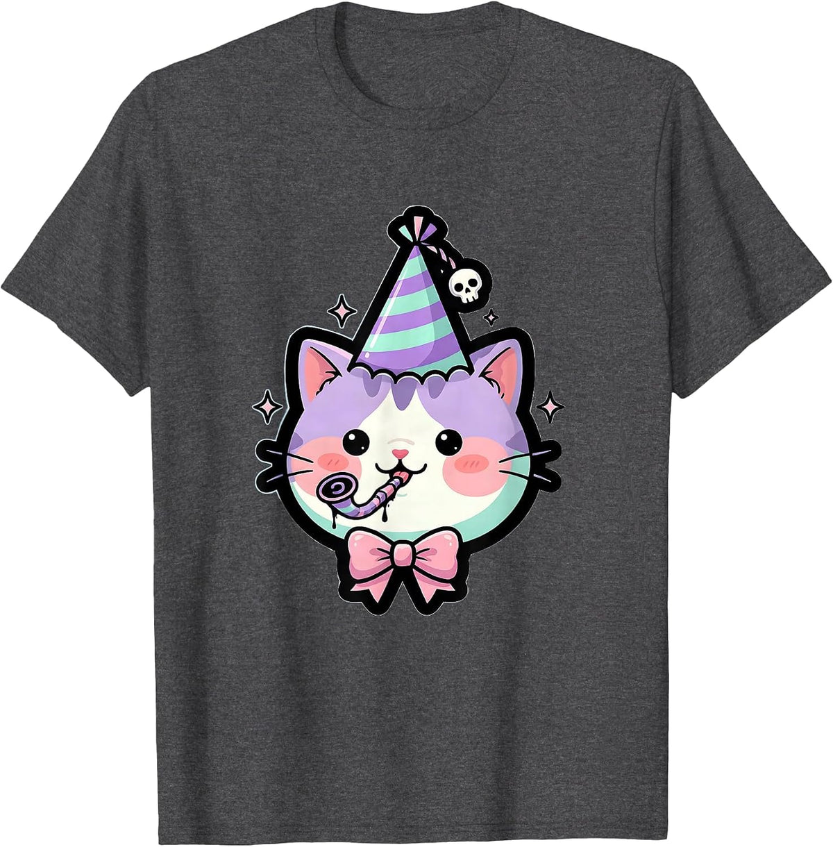 Men's Funbibi Cat Party Hat Noisemaker Celebration T-Shirt - Dark Heather Grey
