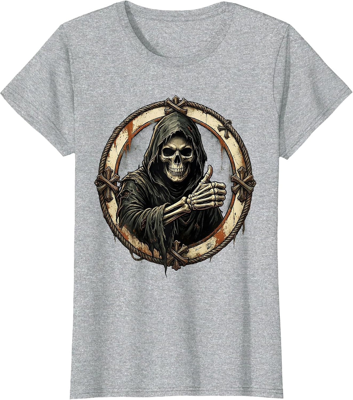 Grim Reaper Thumbs Up Dark Humor Graphic T-Shirt - Heather Grey