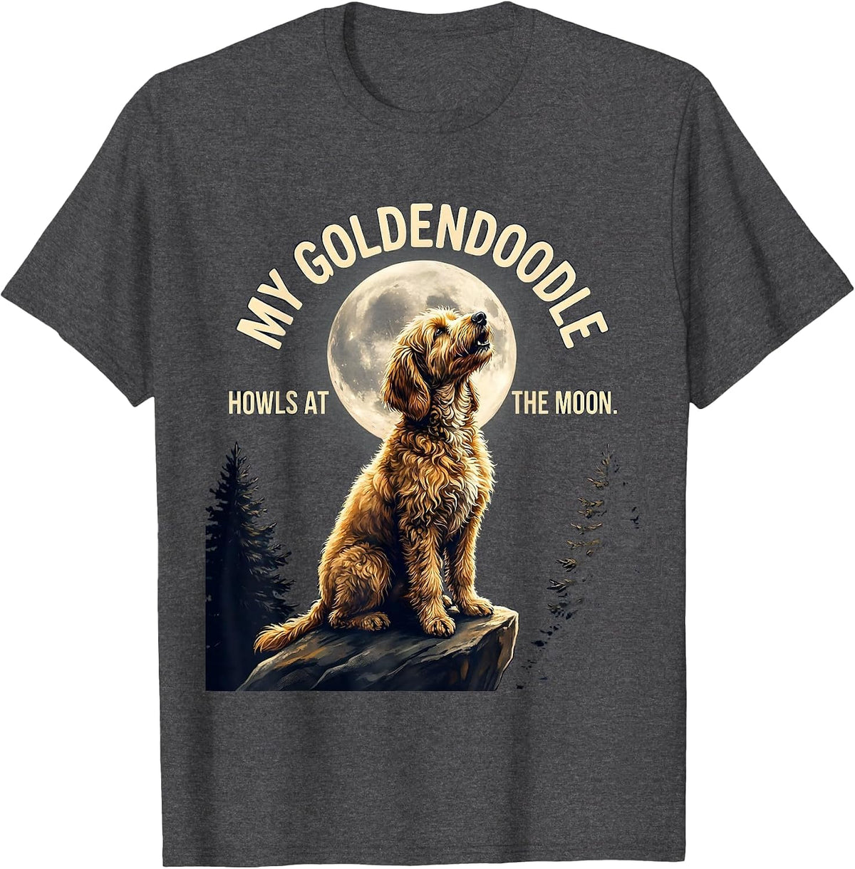 My Goldendoodle Howls at the Moon Retro Dog Owner Breed T-Shirt - Dark Heather Grey