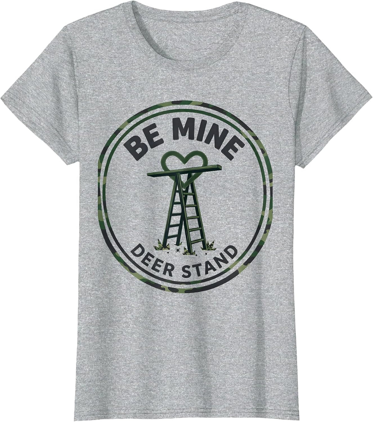 Women's Be Mine Deer Stand Camo Valentine Hunting Boy Kid Humor T-Shirt - Heather Grey