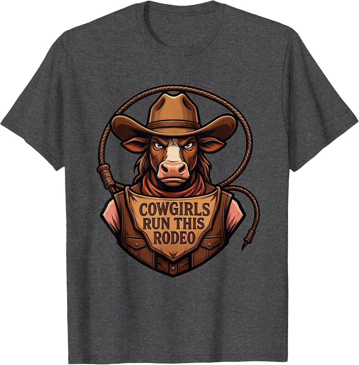 Cowgirls Run This Rodeo Western Design T-Shirt - Dark Heather Grey