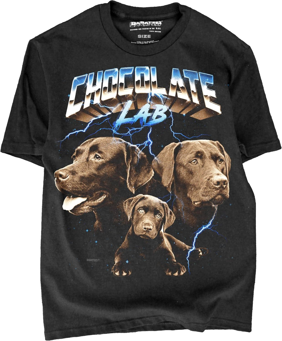 Heavy Metal 80s Animal Black Tshirt - 100% Cotton - for Men & Women - Brown Labrador