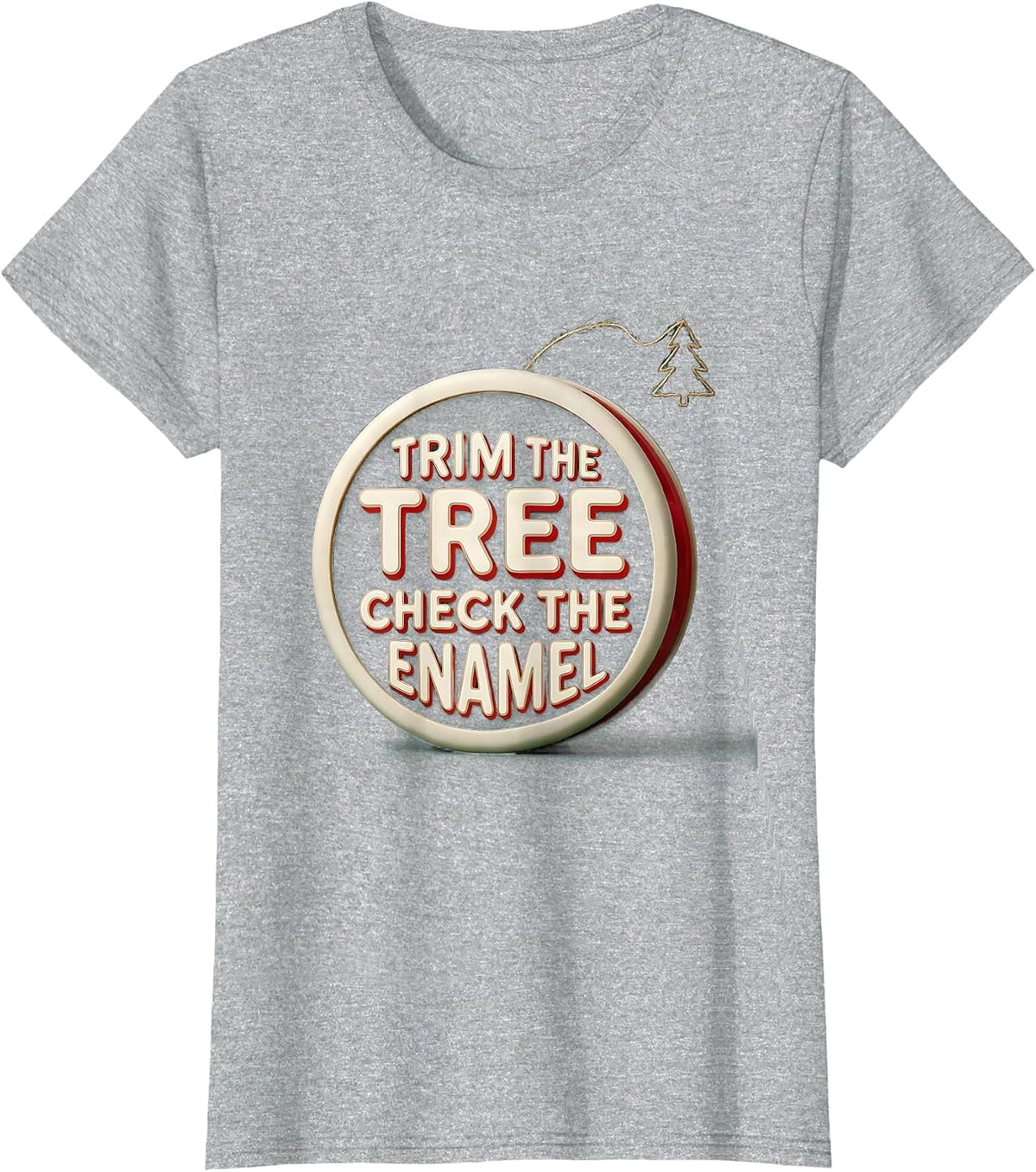 Trim The Tree Check The Enamel Funny Dentist Christmas T-Shirt - Heather Grey