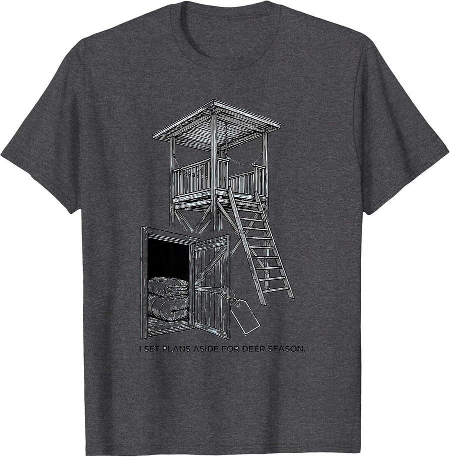 Men's I Set Plans Aside For Deer Season Funny Hunting Dad Humor T-Shirt - Dark Heather Grey