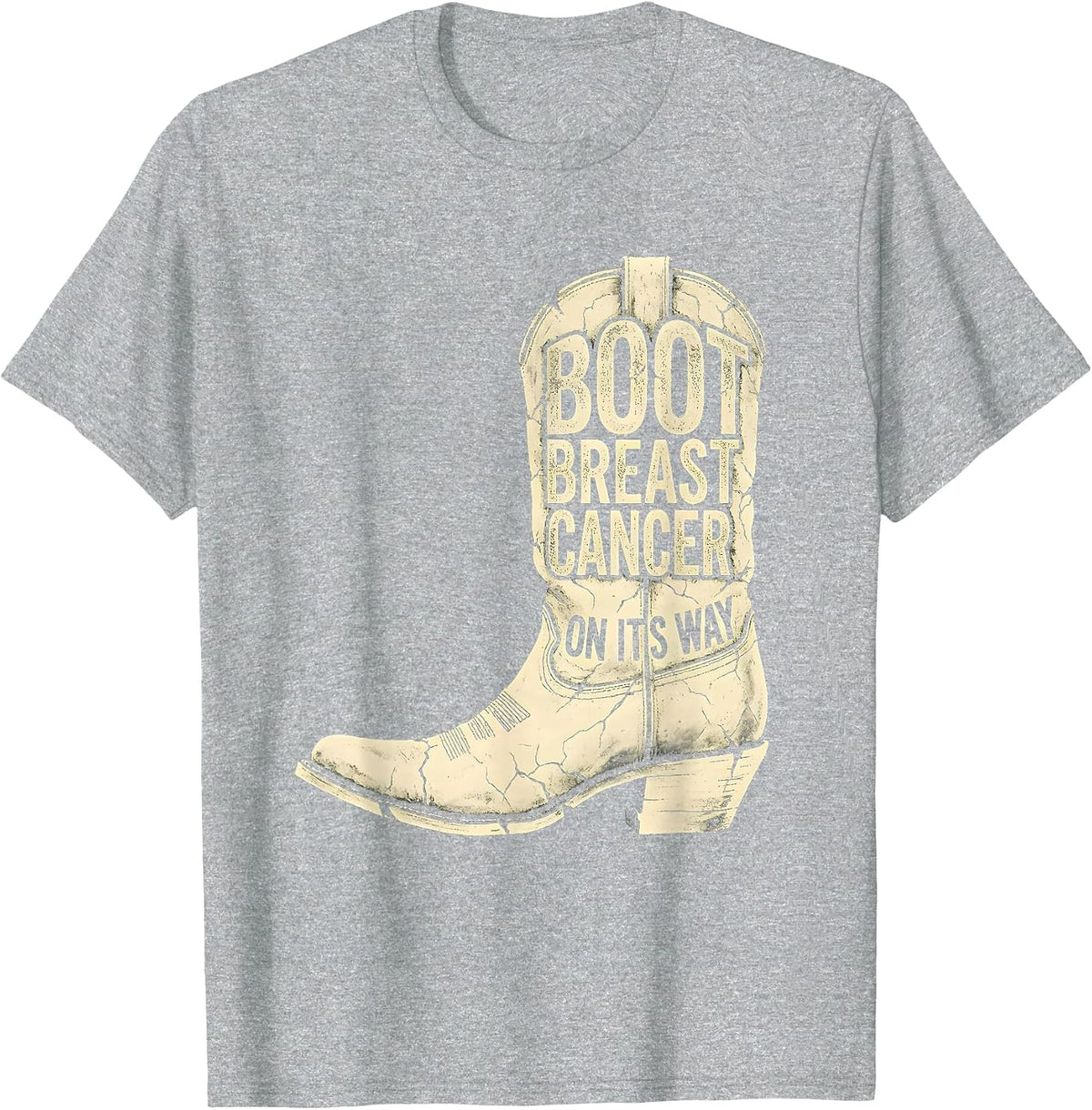 Men's Boot Breast Cancer On Its Way Boho Western Cowgirl Support T-Shirt - Heather Grey