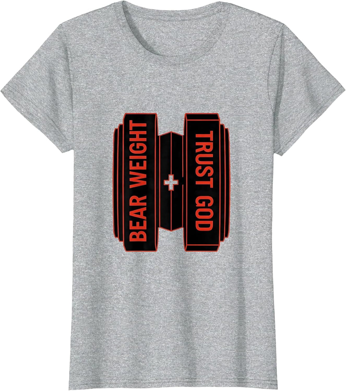 Women's Bear Weight Trust God Faith Fitness Gym Christian T-Shirt - Heather Grey