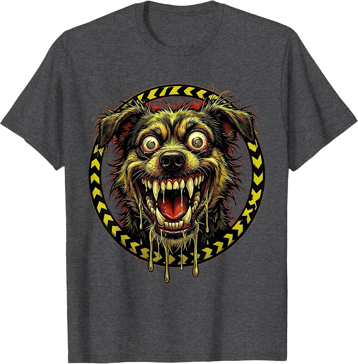 Vintage Rabies Warning Snarling Animal Graphic T-Shirt - Dark Heather Grey