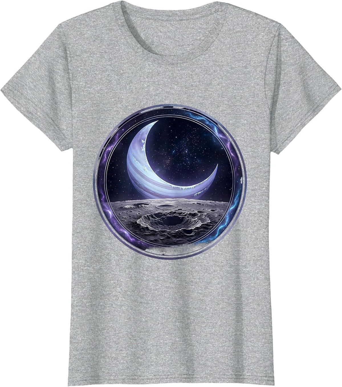 Pluto Rising Over Charon's Surface Space Art T-Shirt - Heather Grey