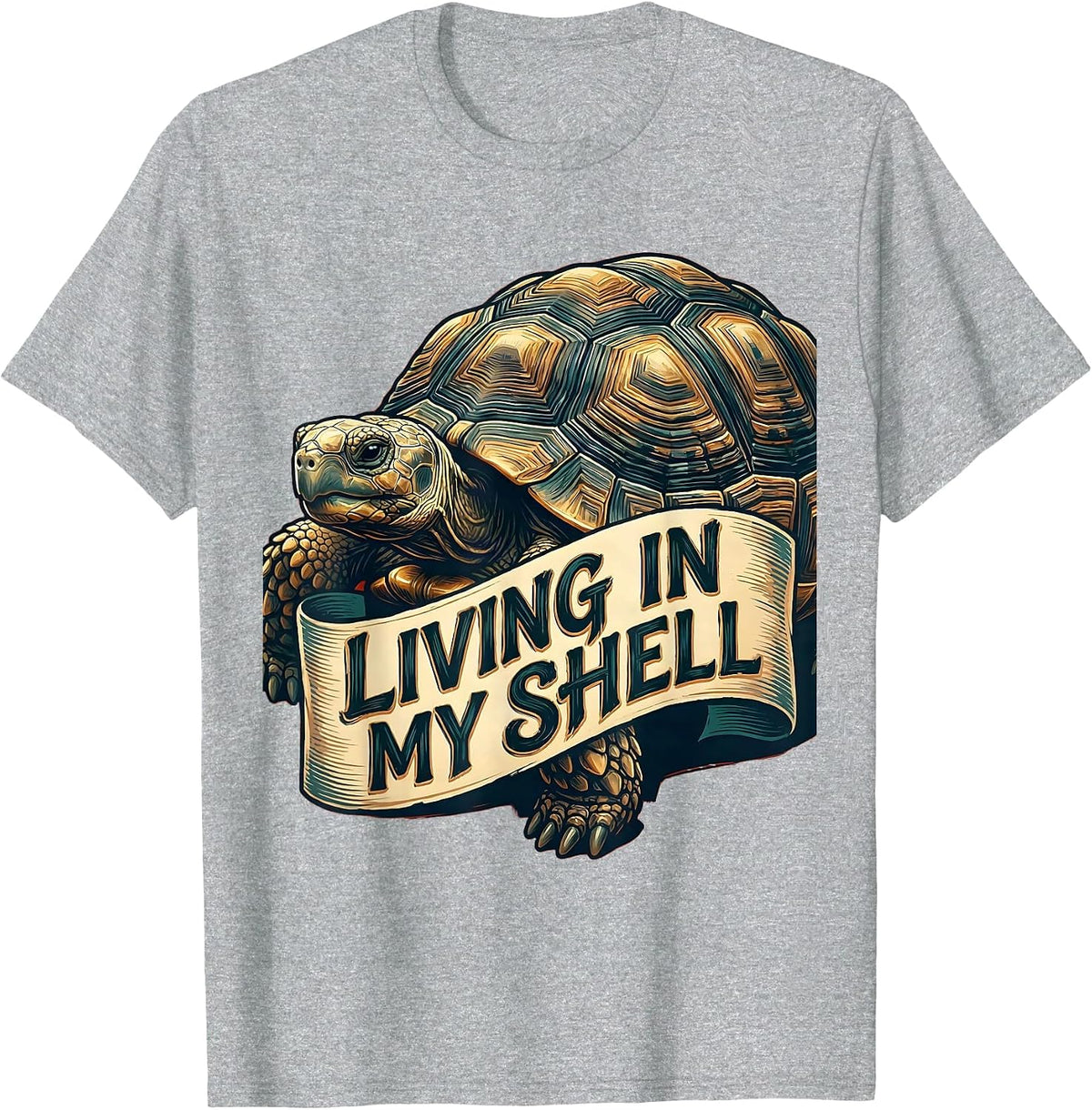 Men's Living In My Shell Turtle Graphic Design T-Shirt - Heather Grey