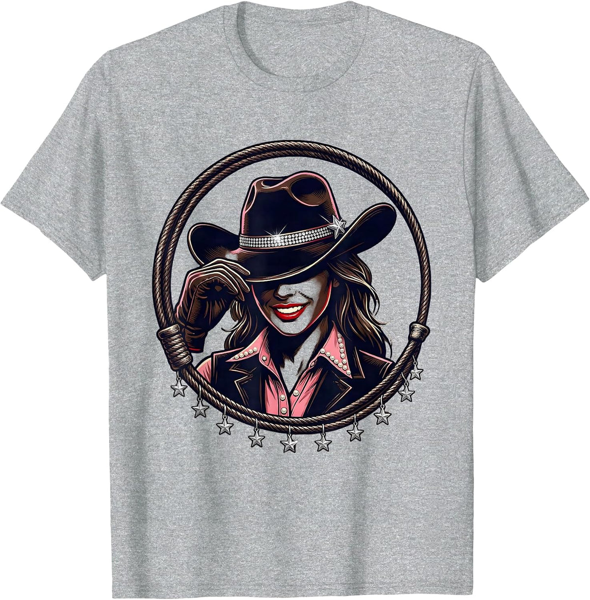 Men's Cowgirl Hat Tip Rodeo Graphic Tee T-Shirt - Heather Grey