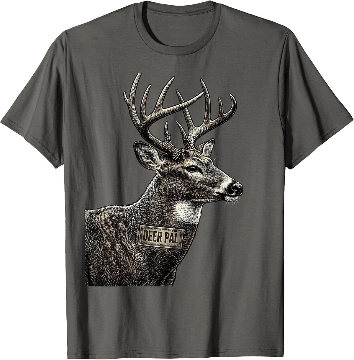Men's Deer Pal Crosshatch Etching Youth Hunting Family Humor Camo T-Shirt - Asphalt Grey
