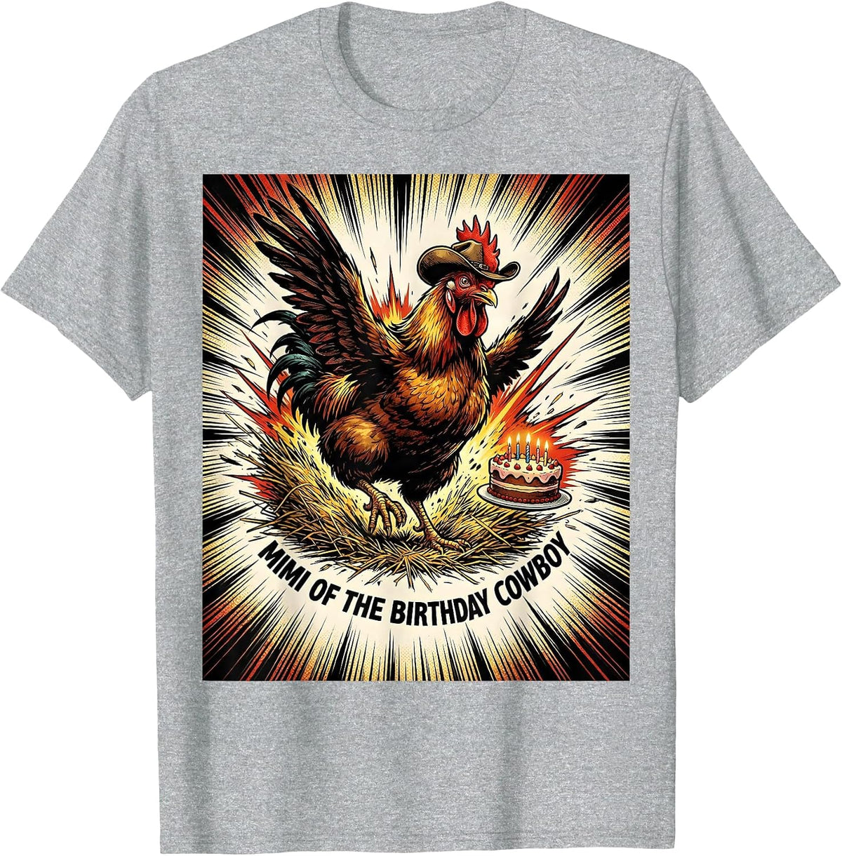 Men's Mimi Of The Birthday Cowboy Comic Book Farm Cowgirl Family T-Shirt - Heather Grey
