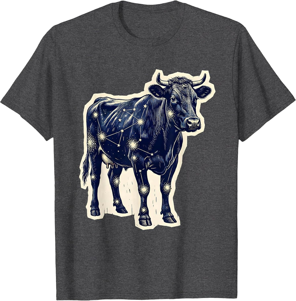 Cow Constellation Star Map Silhouette T-Shirt - Dark Heather Grey