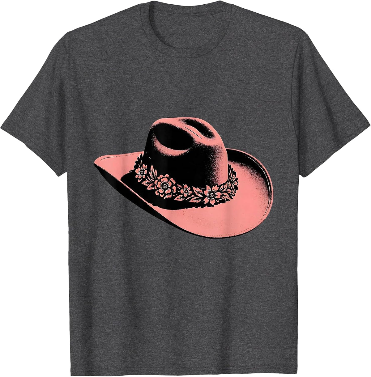 Floral Cowboy Hat Western Boho Illustration T-Shirt - Dark Heather Grey
