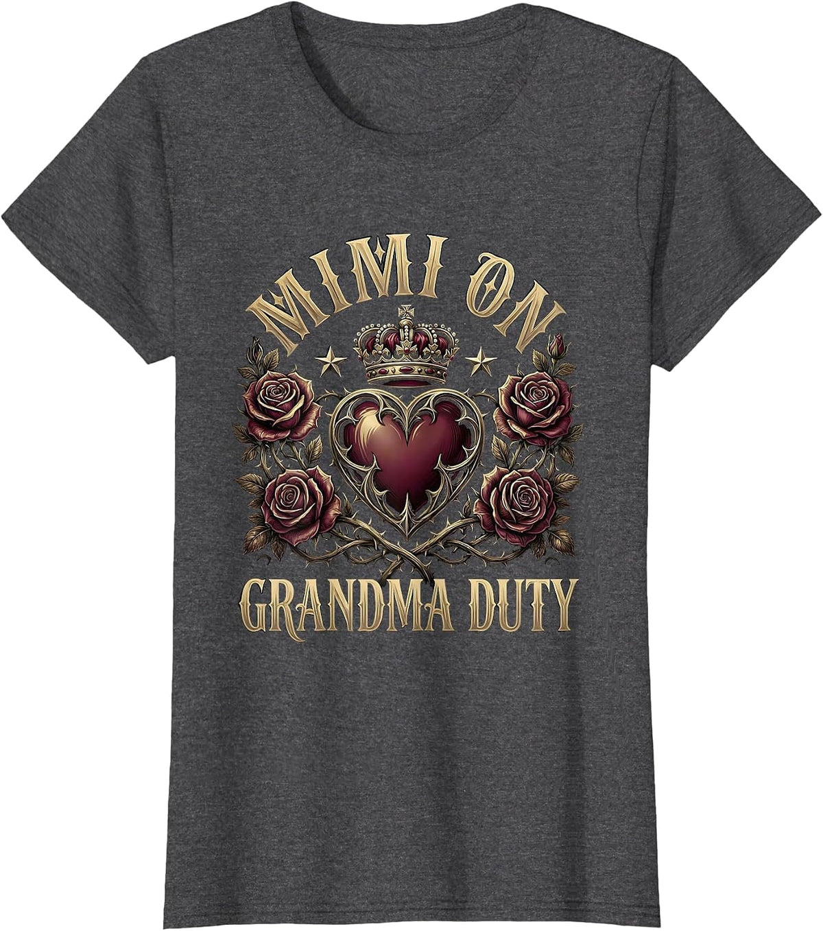 Women's Mimi On Grandma Duty Grandmother Design T-Shirt - Dark Heather Grey