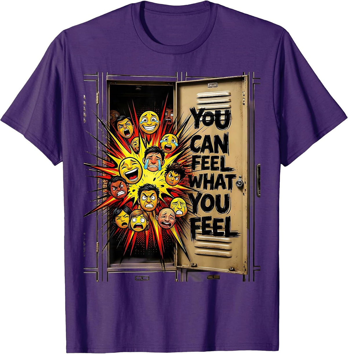 Men's You Can Feel What You Feel Comic Book Mental Health T-Shirt - Purple