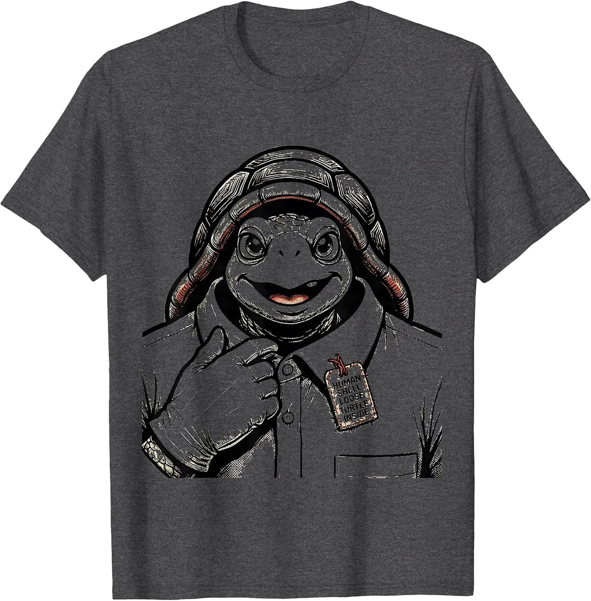 Human Shell Loose Turtle Inside Retro Cartoon Halloween T-Shirt - Dark Heather Grey