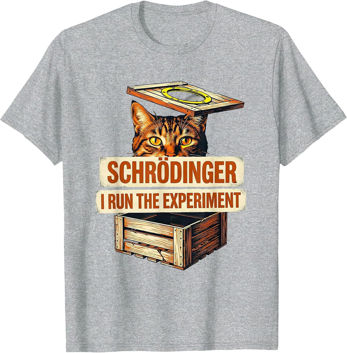 Men's Schrödinger, I Run the Experiment Funny Science Cat Quantum T-Shirt - Heather Grey