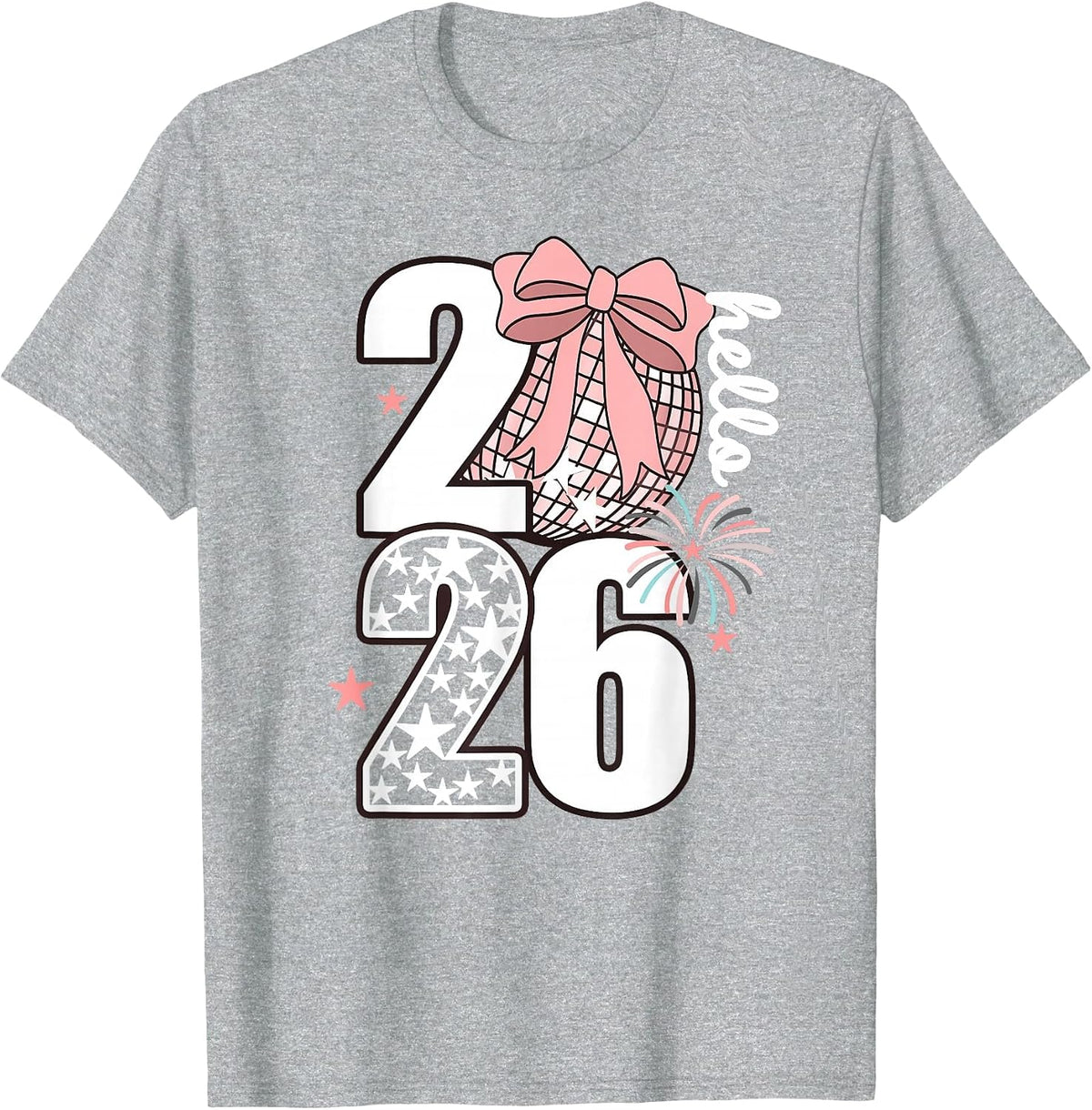 Hello 2026" NYE Shirt Disco Ball Fireworks Party T-Shirt - Heather Grey
