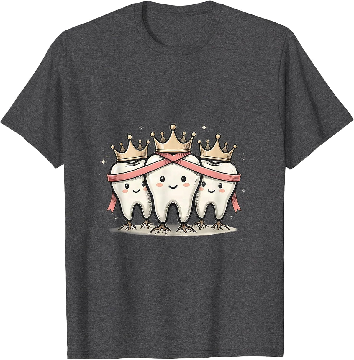 Three Teeth Pink Ribbon Dental Breast Cancer Awareness T-Shirt - Dark Heather Grey