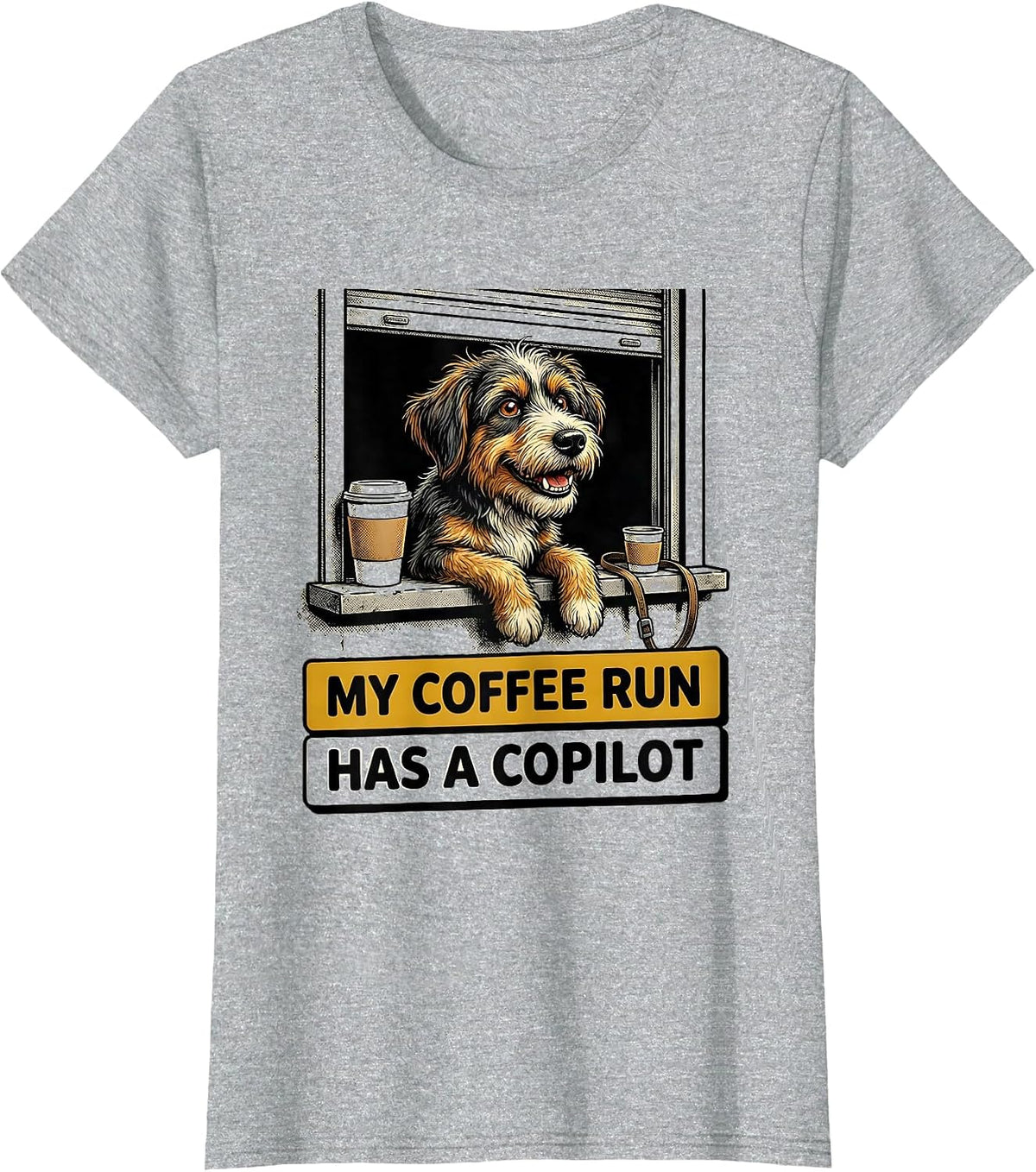 My Coffee Run Has A Copilot Funny Bernedoodle Coffee Lover T-Shirt - Heather Grey