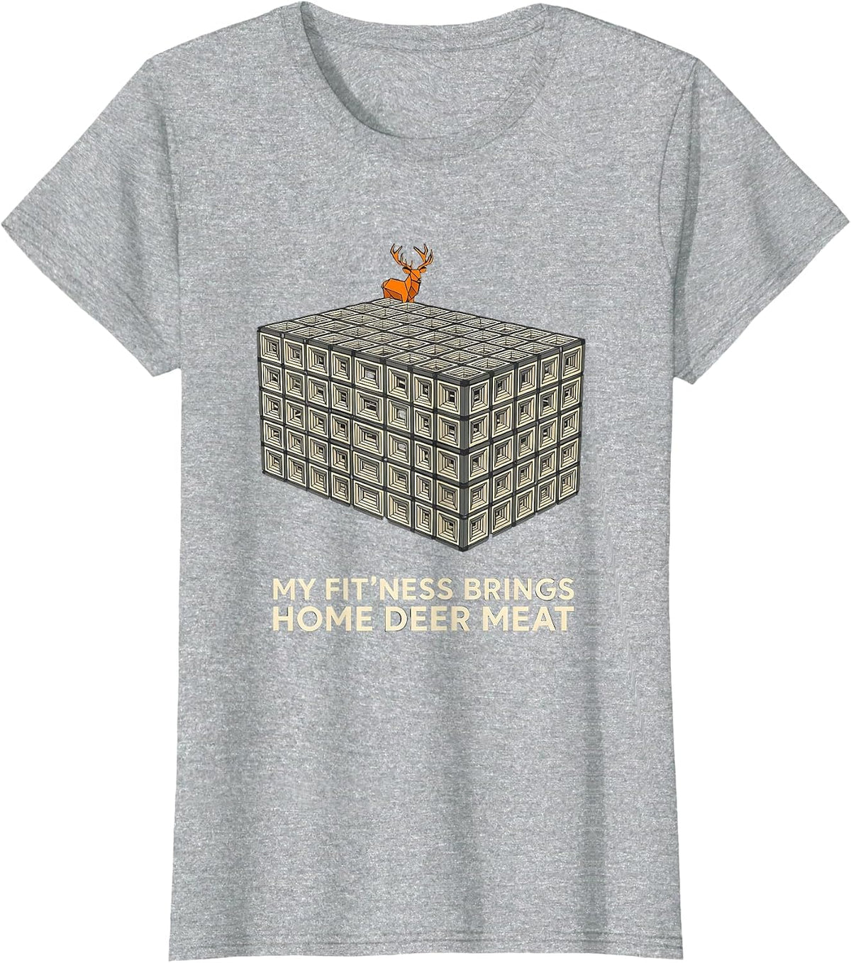 My Fit'ness Brings Home Deer Meat Funny Hunting Dad Joke T-Shirt - Heather Grey
