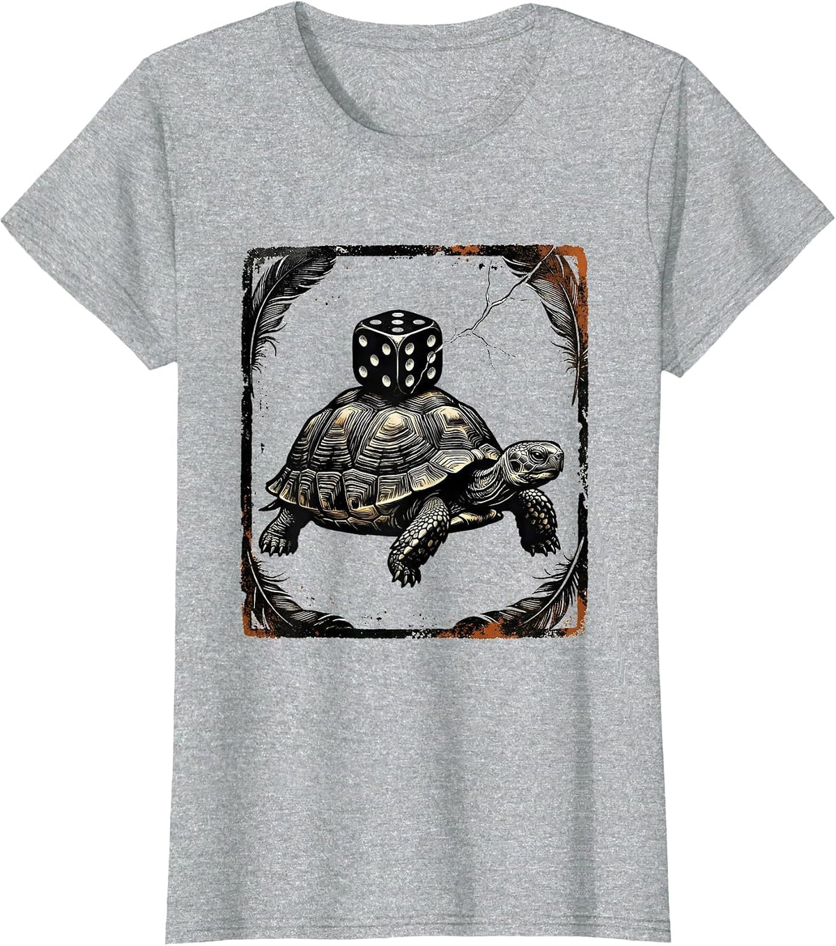 Women's Turtle Dice Rubber Stamp Gamer Japanese Art Humor T-Shirt - Heather Grey