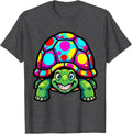 Men's Kids Polka Dot Turtle Colorful Circle Shell Design T-Shirt - Dark Heather Grey