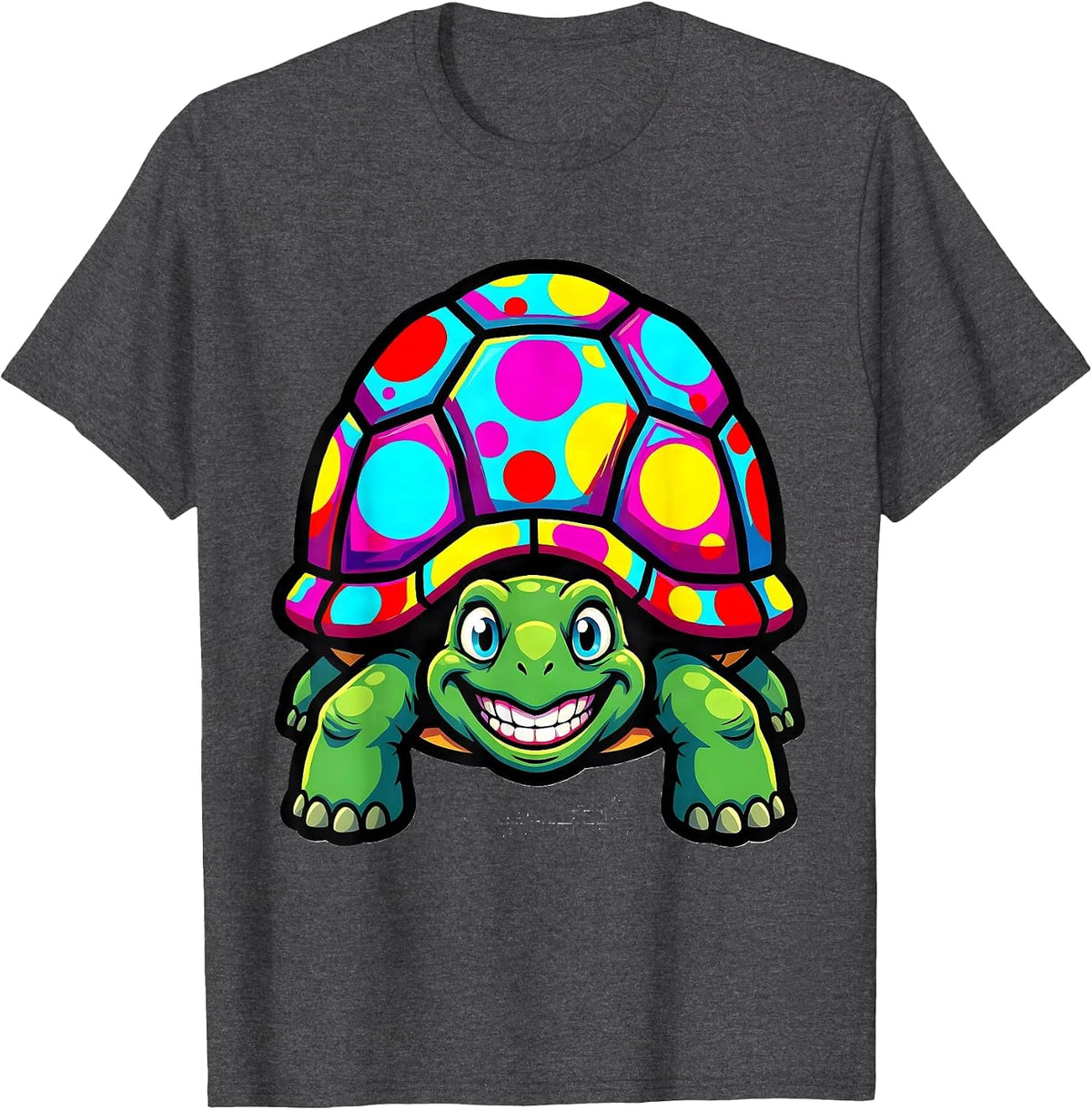 Men's Kids Polka Dot Turtle Colorful Circle Shell Design T-Shirt - Dark Heather Grey