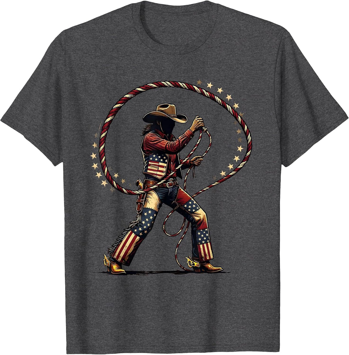 Cowgirl Lasso Western Rodeo Graphic Design T-Shirt - Dark Heather Grey