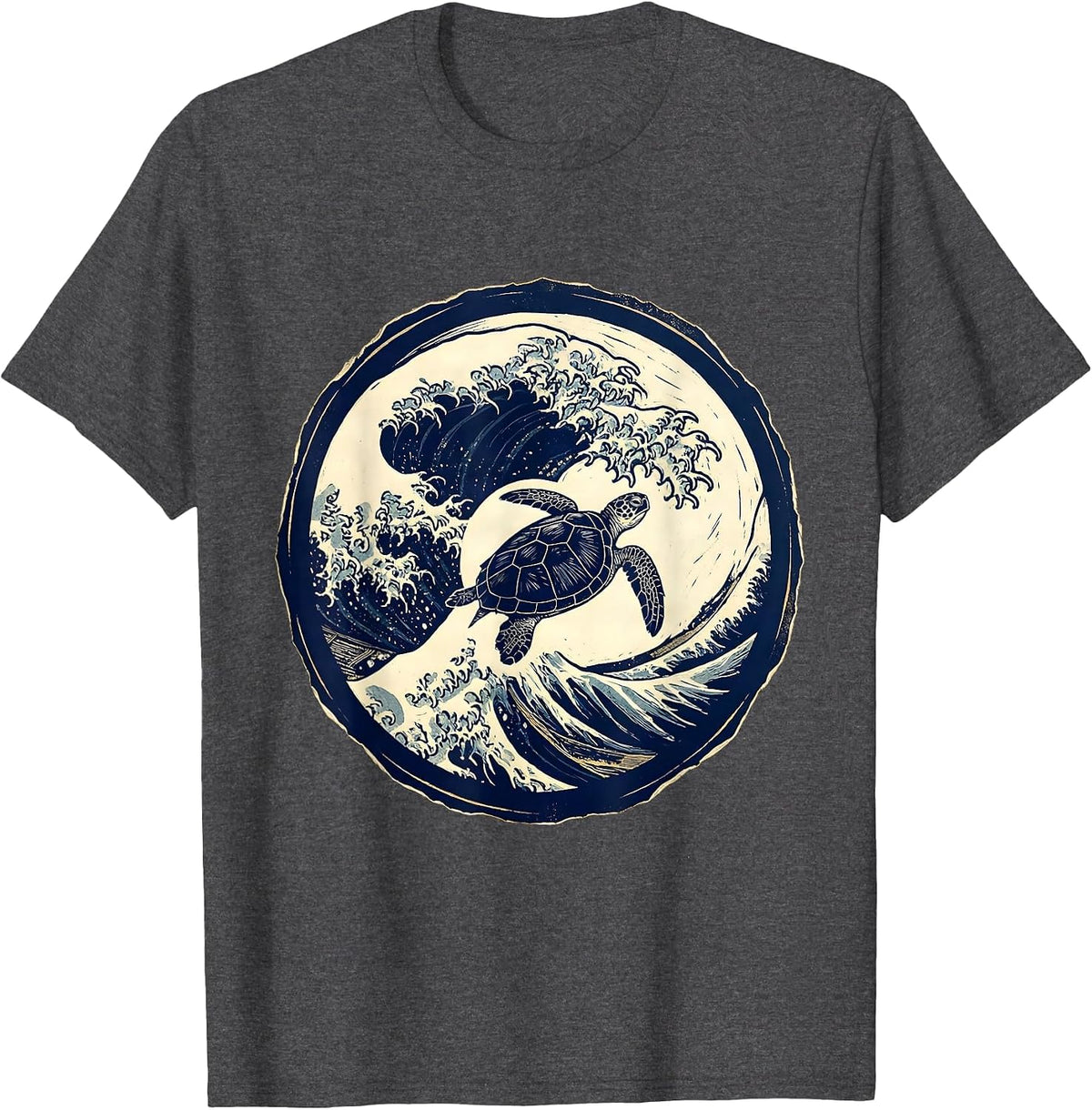Men's Turtle Silhouette Crashing Ocean Wave Graphic T-Shirt - Dark Heather Grey