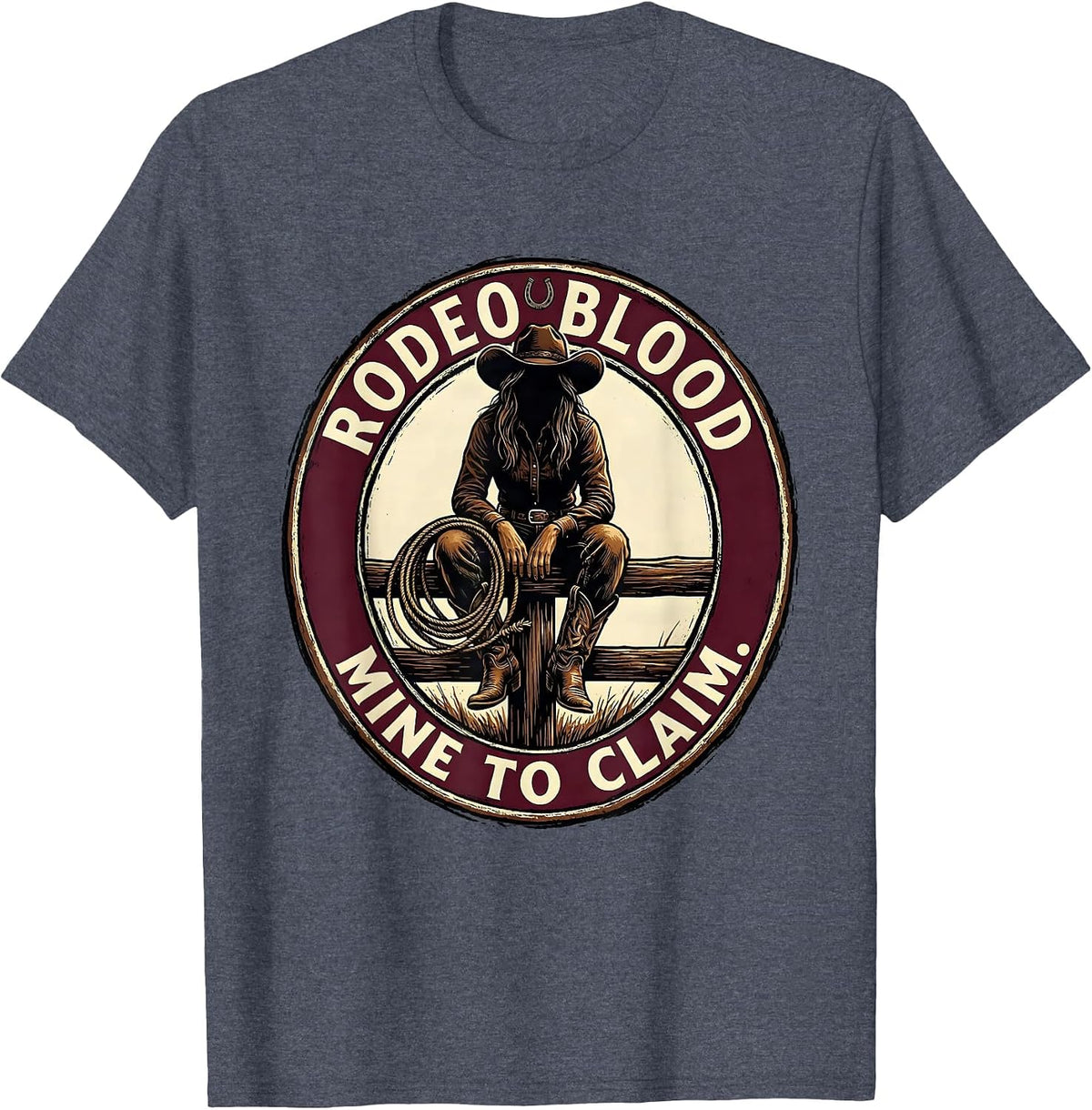 Rodeo Blood Mine To Claim Western Cowgirl Black Pride Emblem T-Shirt - Heather Blue