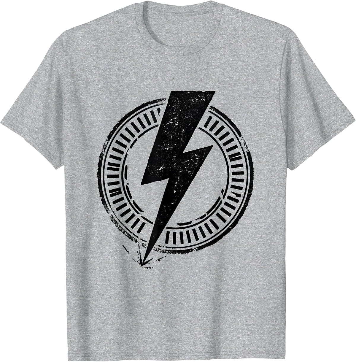 Men's Bold Lightning Bolt Graphic Stamp Seal Minimalist T-Shirt - Heather Grey