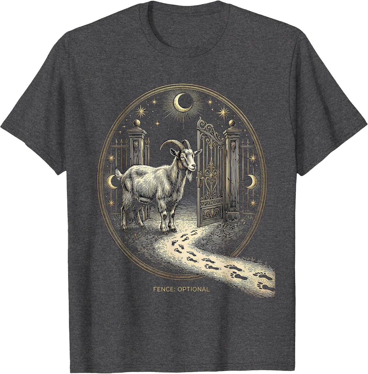 Fence Optional Mystic Celestial Goat Owner Farmer Humor T-Shirt - Dark Heather Grey