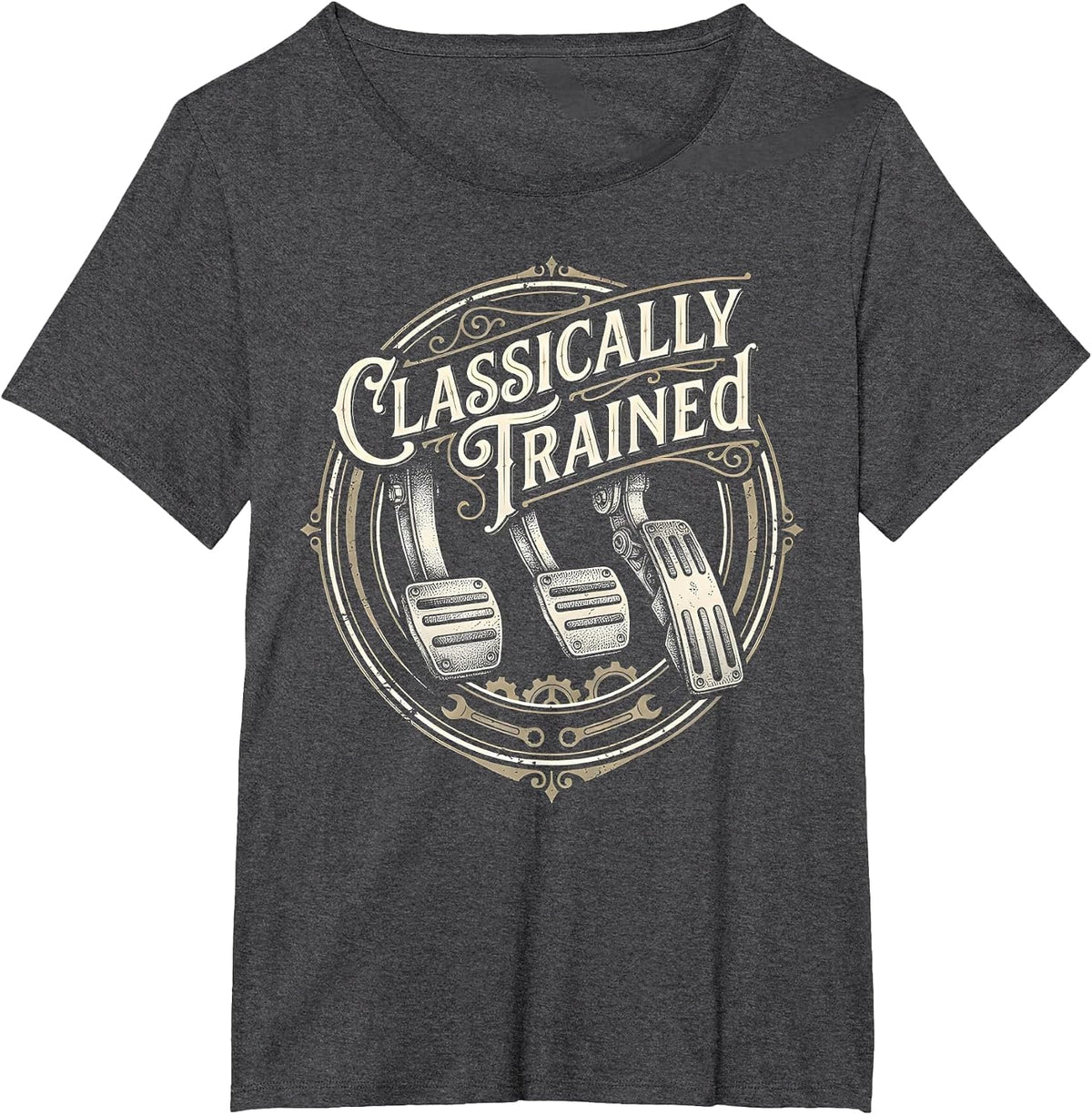 Classically Trained Manual Car Pedals Driving Humor T-Shirt - Dark Heather Grey