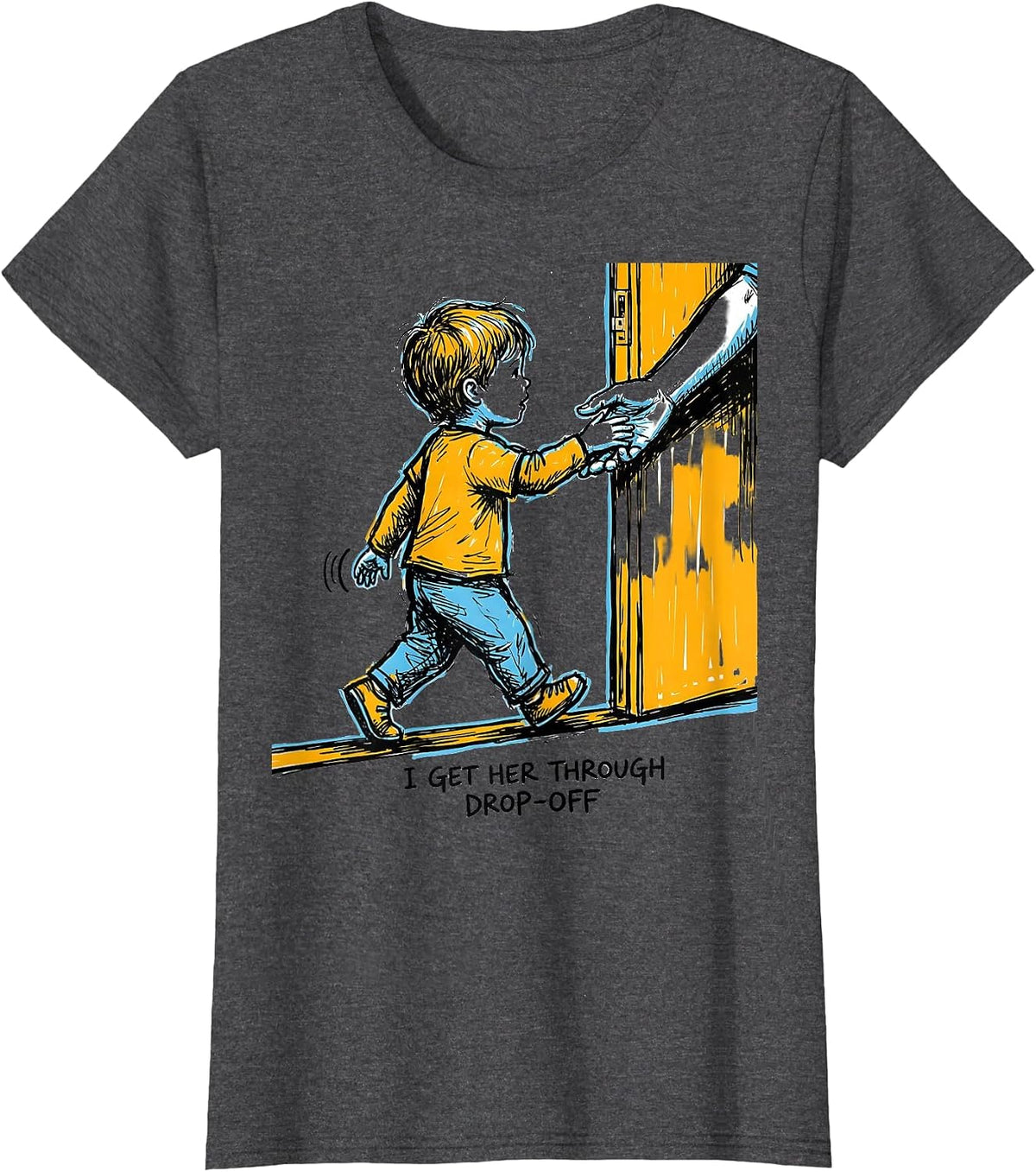 Women's I Get Her Through Drop-Off Funny Paraeducator Teacher T-Shirt - Dark Heather Grey