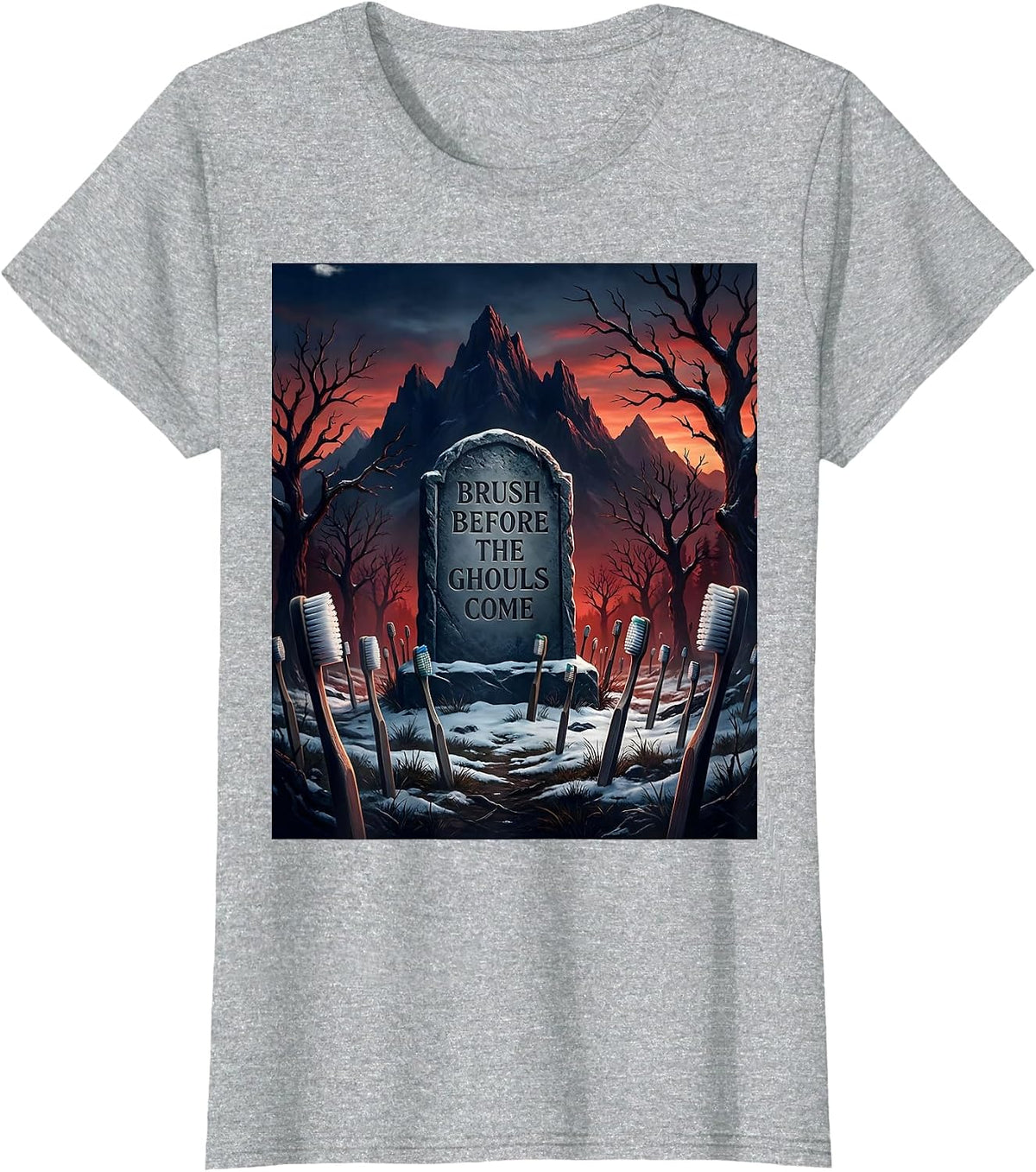 Halloween Dental Toothbrush Graveyard Design T-Shirt - Heather Grey