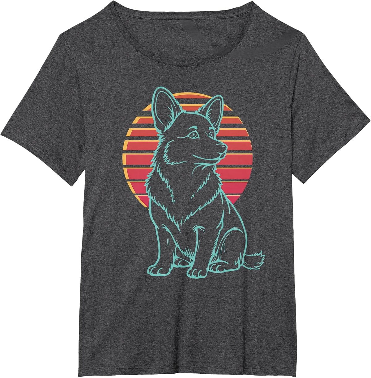 Corgi Pembroke Welsh Lover Dog Owner Retro Synthwave 80s T-Shirt - Dark Heather Grey
