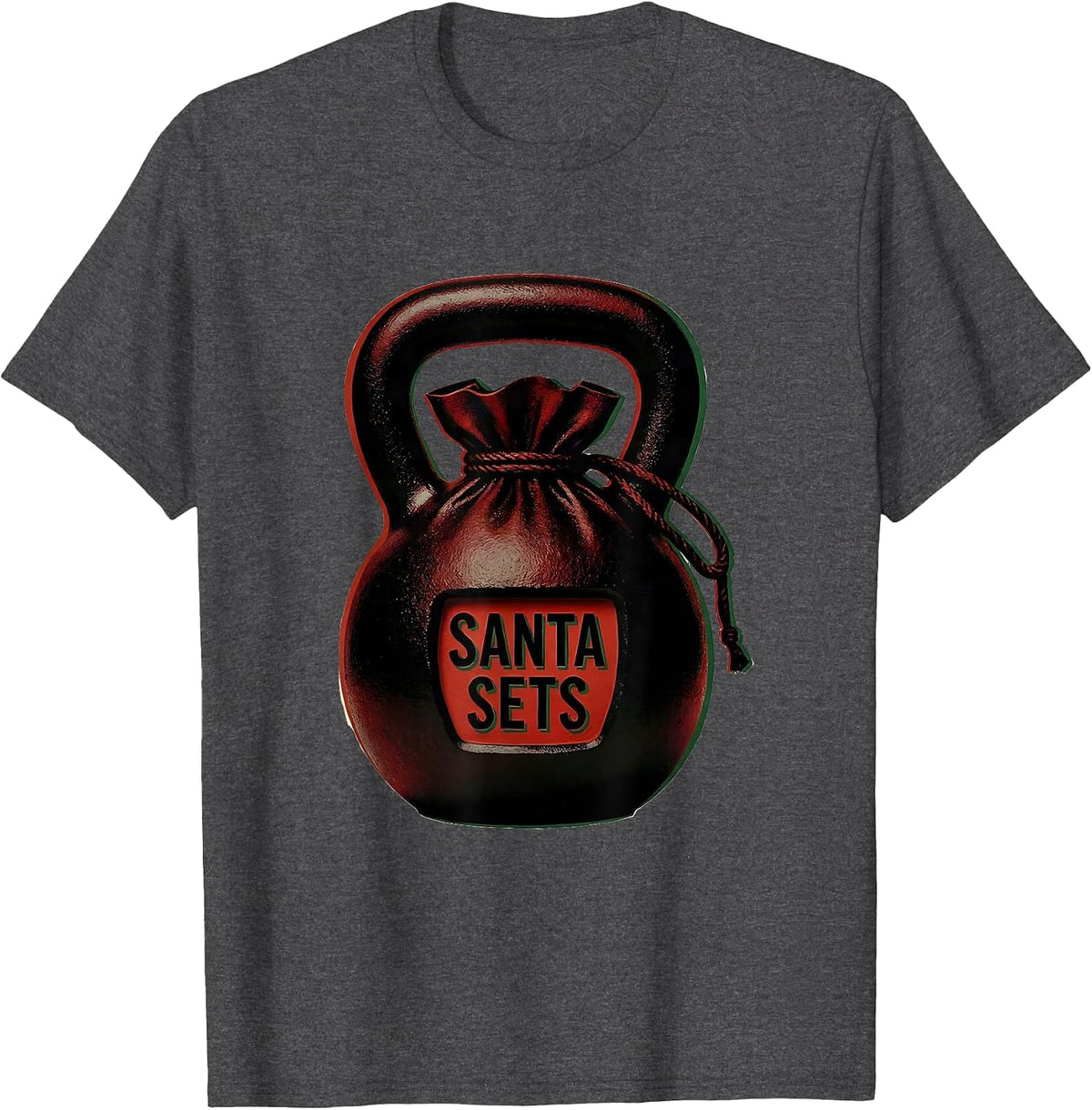Santa Sets Editorial Conceptual Christmas Gym Weightlifting T-Shirt - Dark Heather Grey
