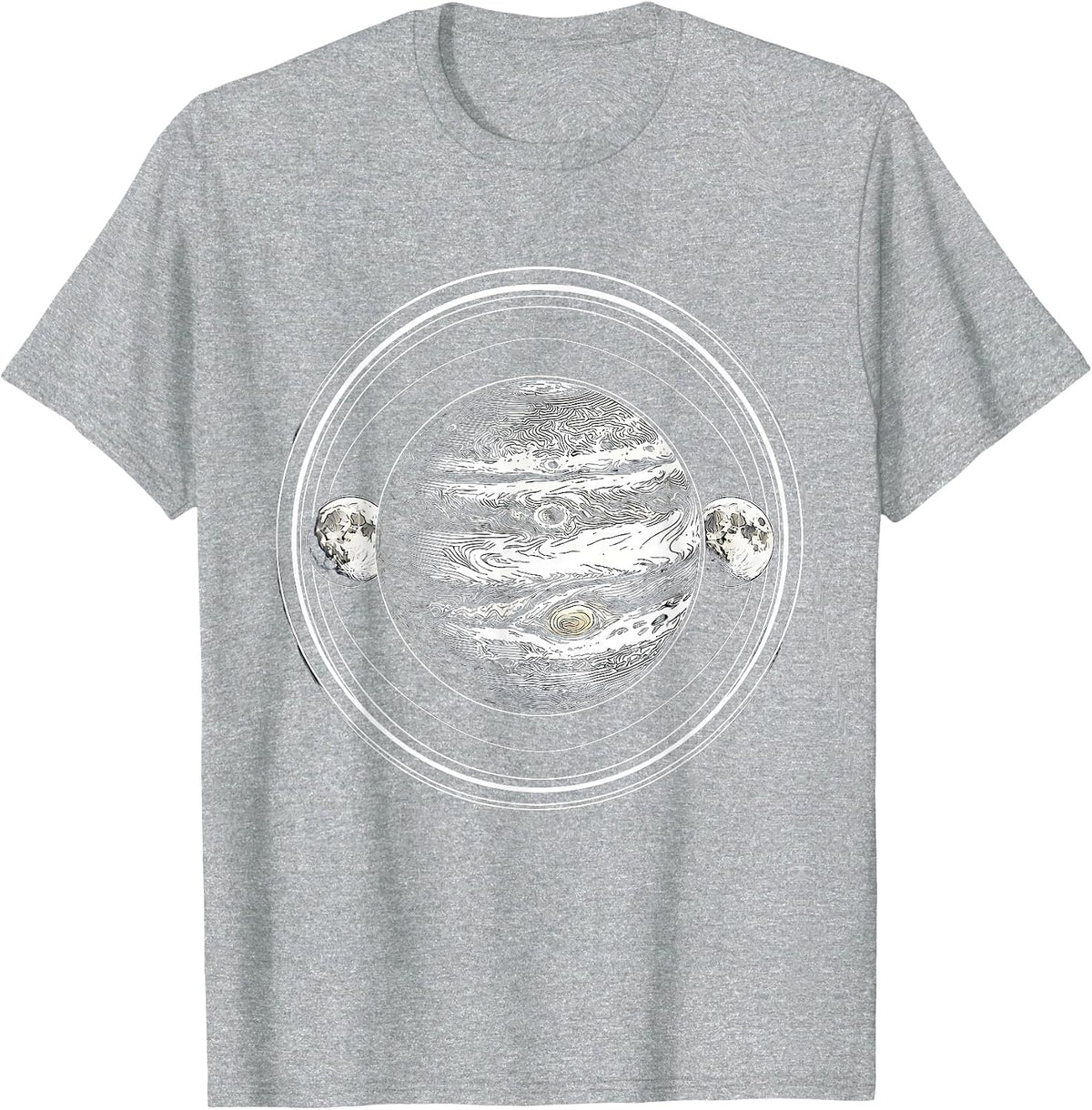 Men's Twin Moons Orbiting Planet Space Art Design T-Shirt - Heather Grey
